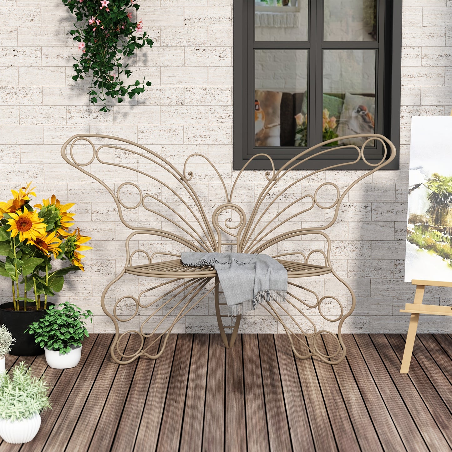HLR Butterfly Inspired Garden Bench With Backrest For Patio