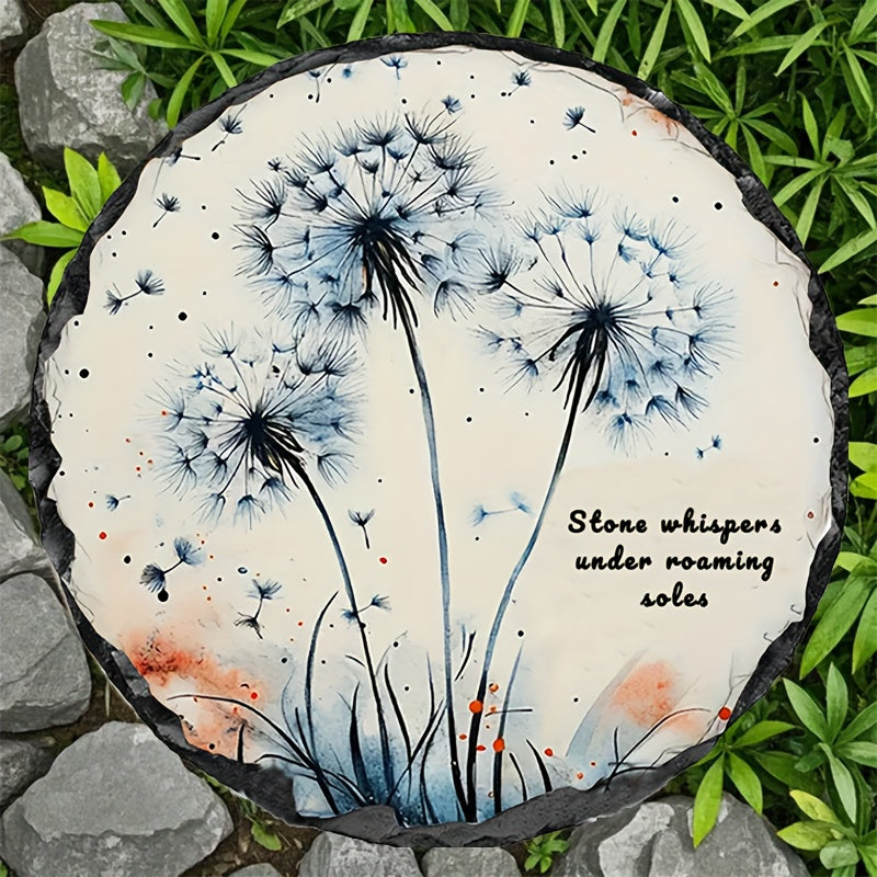 Round Stone Garden Decor Dandelion Design Quote Outdoor