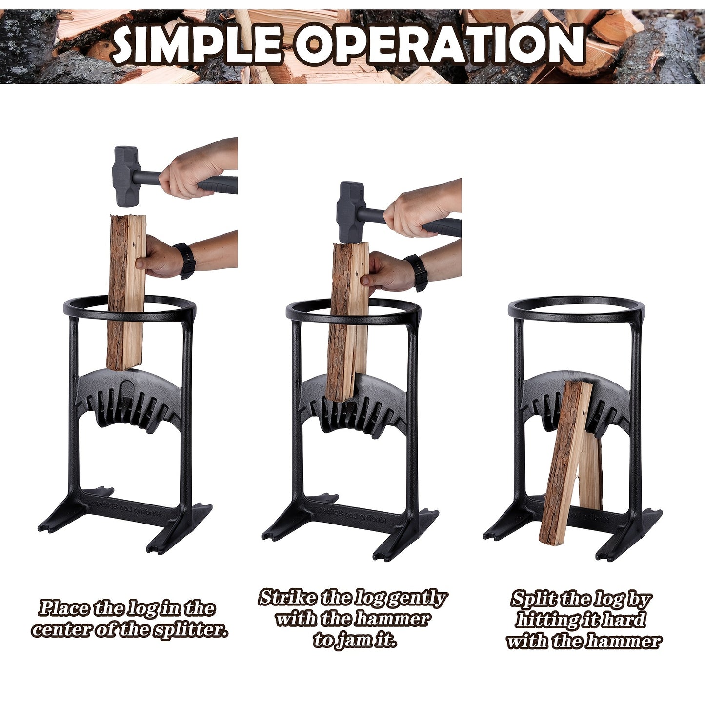 Cast Iron Firewood Splitter With Sledgehammer Manual Tool