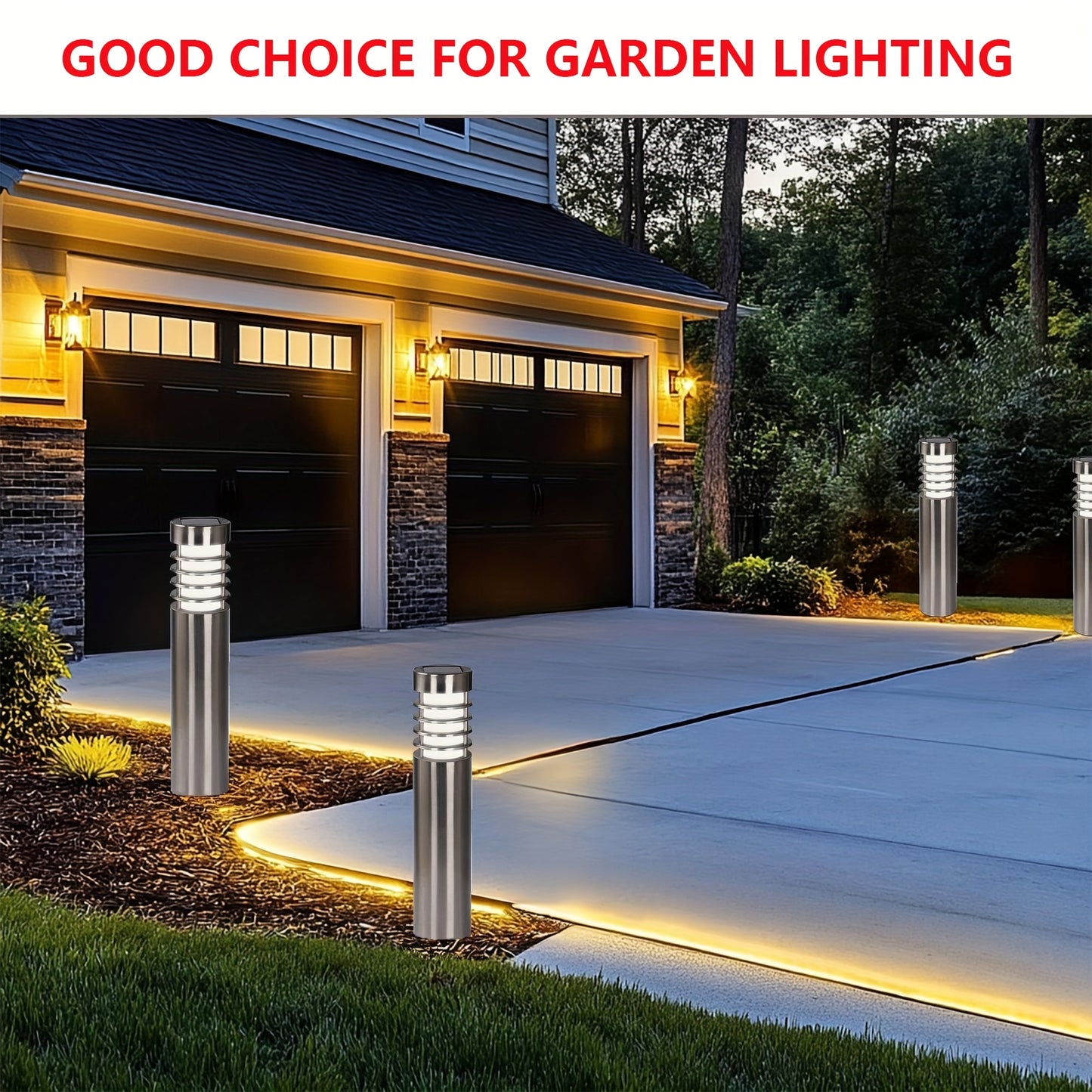 LED Solar Powered Stainless Steel Path Bollard Lights